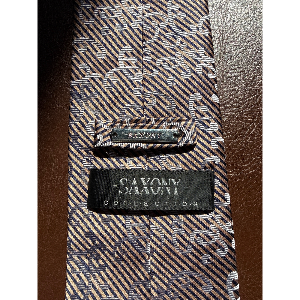 Men's Saxony Collection Patterned Necktie in Brown - Picture 5 of 5